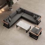 Lade das Bild in den Galerie-Viewer, Luxuriöse Aevora™ Garten Loungegruppe: Ecksofa, Sessel &amp; Tisch – Aluminium &amp; Sunbrella
