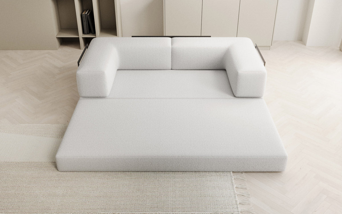 Luxuriöses Designer Lazy 3-Sitzer Schlafsofa mit Stauraum in Bouclé