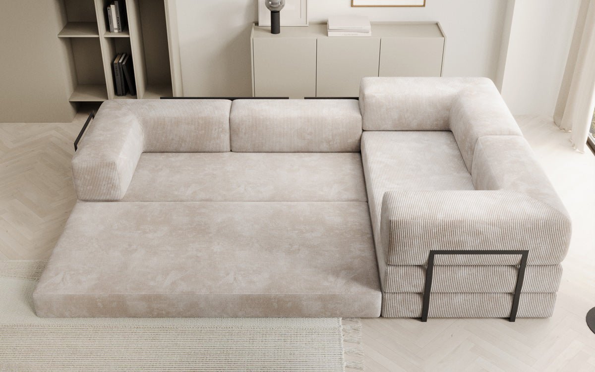 Modernes Designer L-Ecksofa Cord Beige Lounge mit Schlaffunktion Stauraum