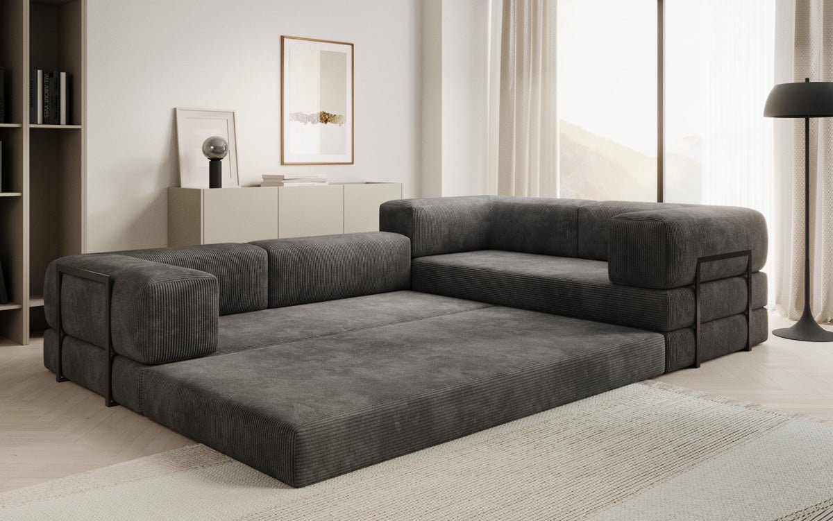 Modernes Designer L-Ecksofa Cord Beige Lounge mit Schlaffunktion Stauraum