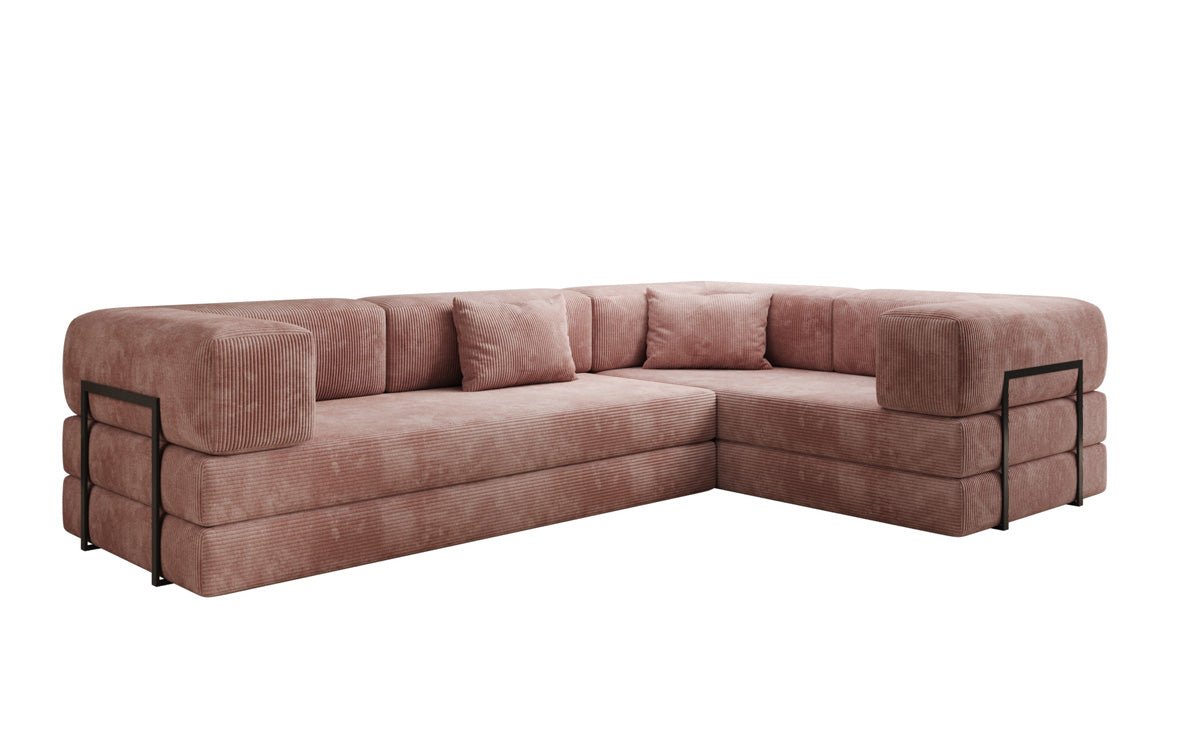 Modernes Designer L-Ecksofa Cord Beige Lounge mit Schlaffunktion Stauraum