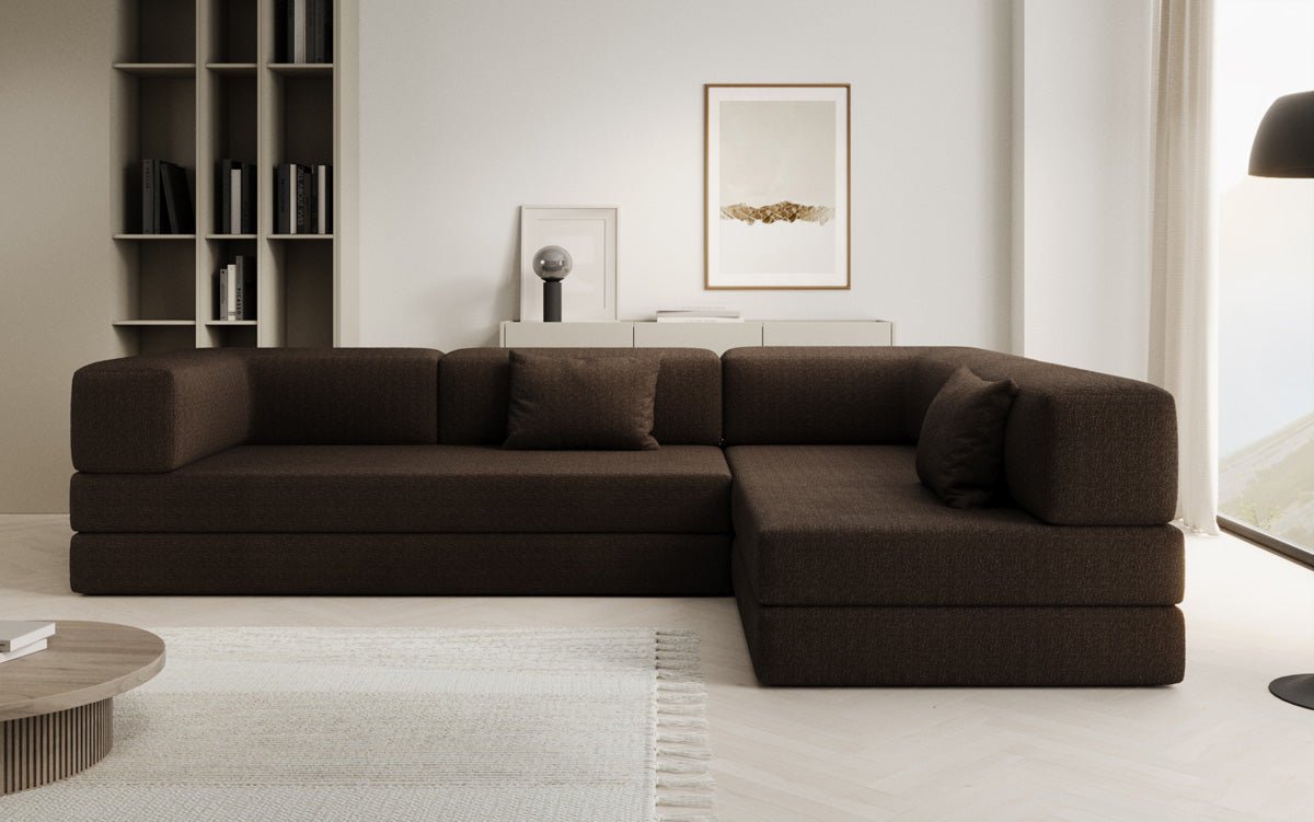 Designer Lazy L Ecksofa Bouclé Bezug mit Schlaffunktion und Praktischem Stauraum