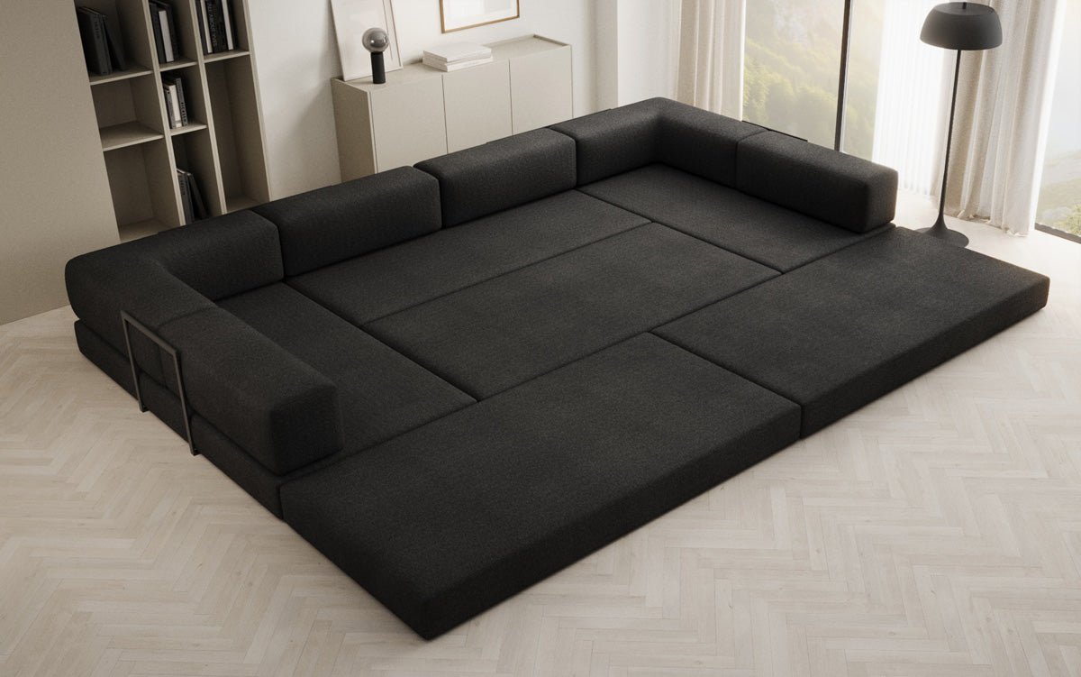 Luxuriöses U-förmiges Bouclé Ecksofa mit Schlaffunktion und Stauraum