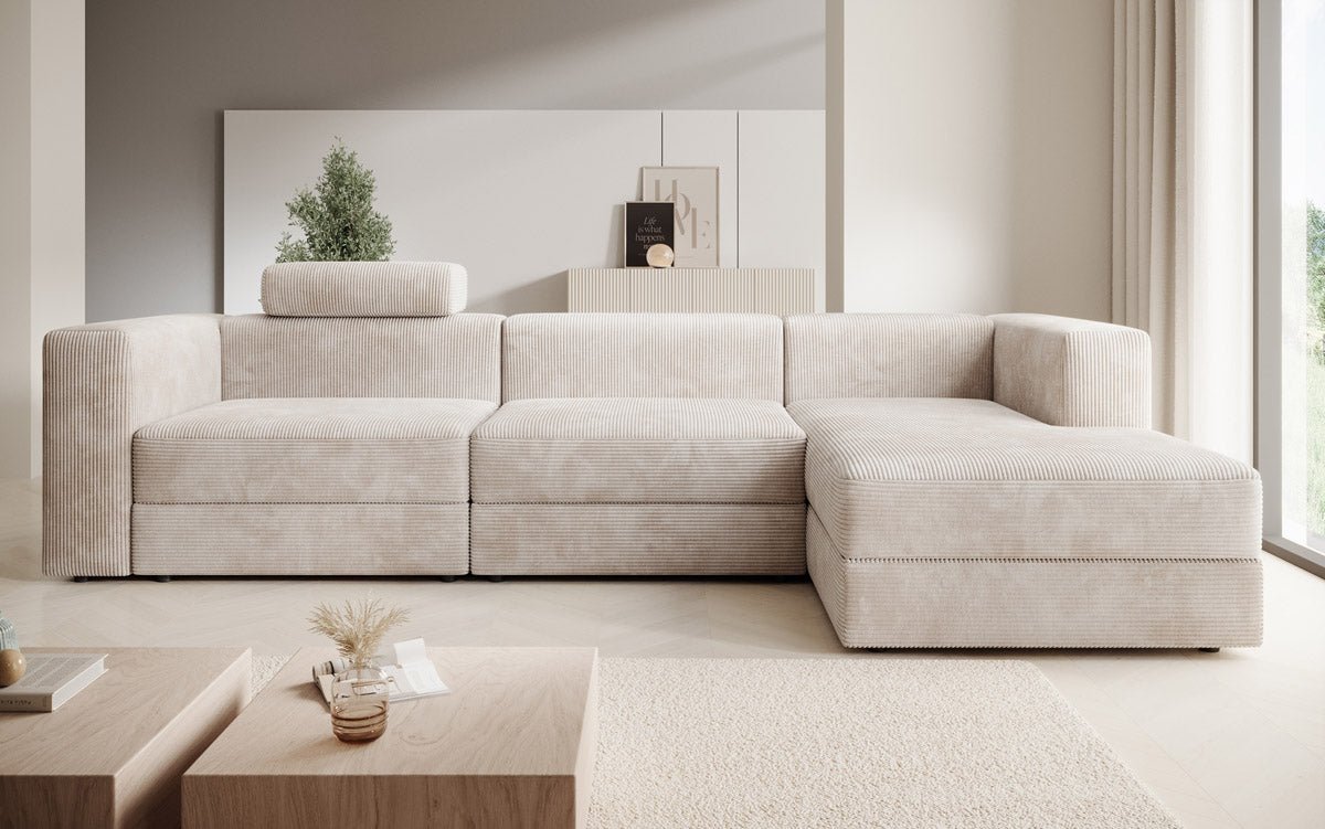 Modernes Ecksofa Stockholm aus Cord mit Stauraum und Schlaffunktion