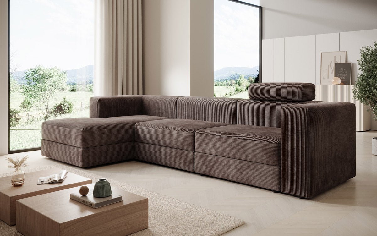 Modernes Ecksofa Stockholm aus Cord mit Stauraum und Schlaffunktion