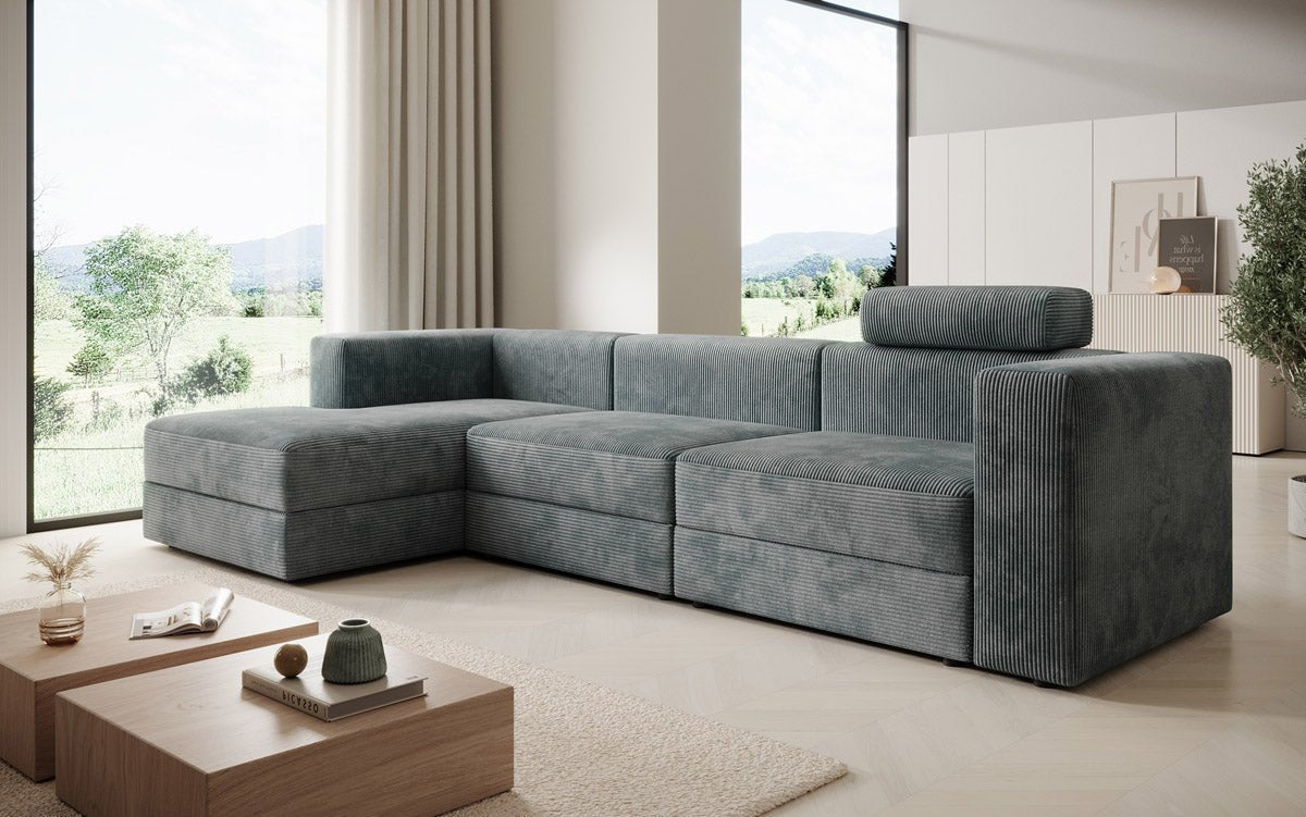 Modernes Ecksofa Stockholm aus Cord mit Stauraum und Schlaffunktion