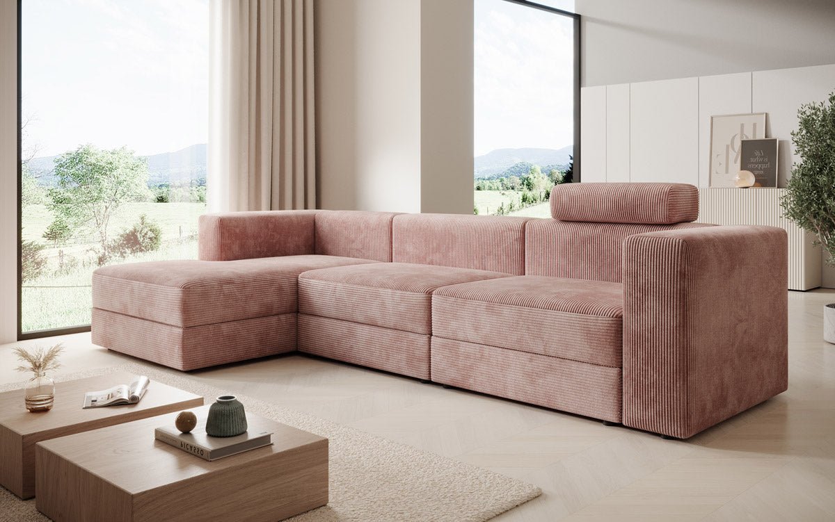 Modernes Ecksofa Stockholm aus Cord mit Stauraum und Schlaffunktion
