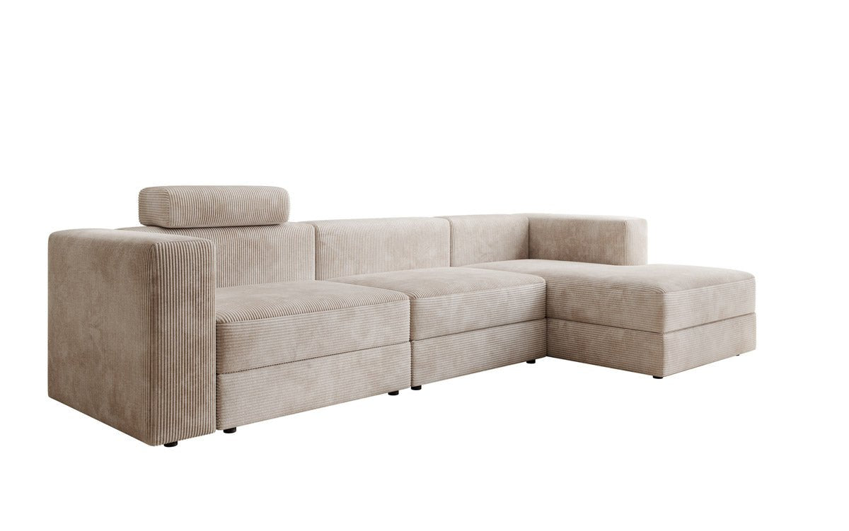 Modernes Ecksofa Stockholm aus Cord mit Stauraum und Schlaffunktion