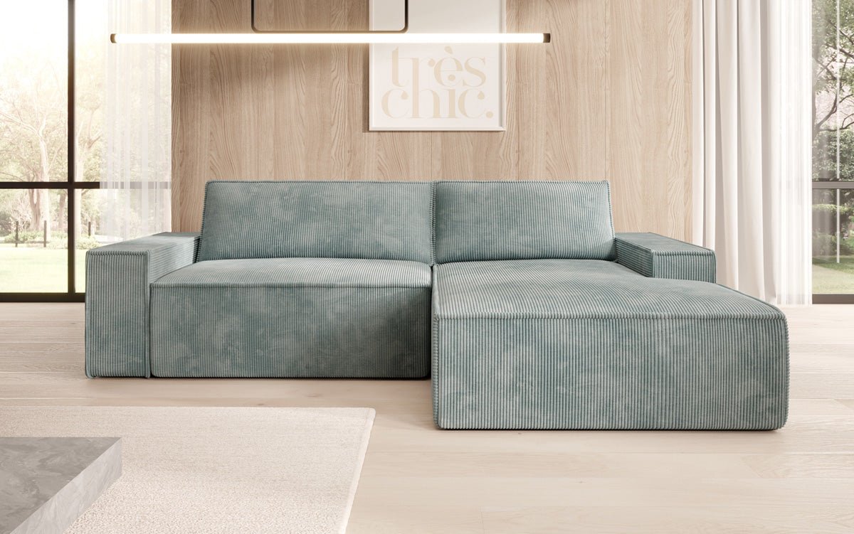 Corino Designer Ecksofa aus Cordstoff mit Schlaffunktion und Klappfunktion