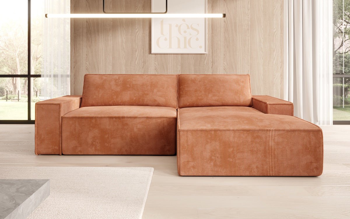 Corino Designer Ecksofa aus Cordstoff mit Schlaffunktion und Klappfunktion