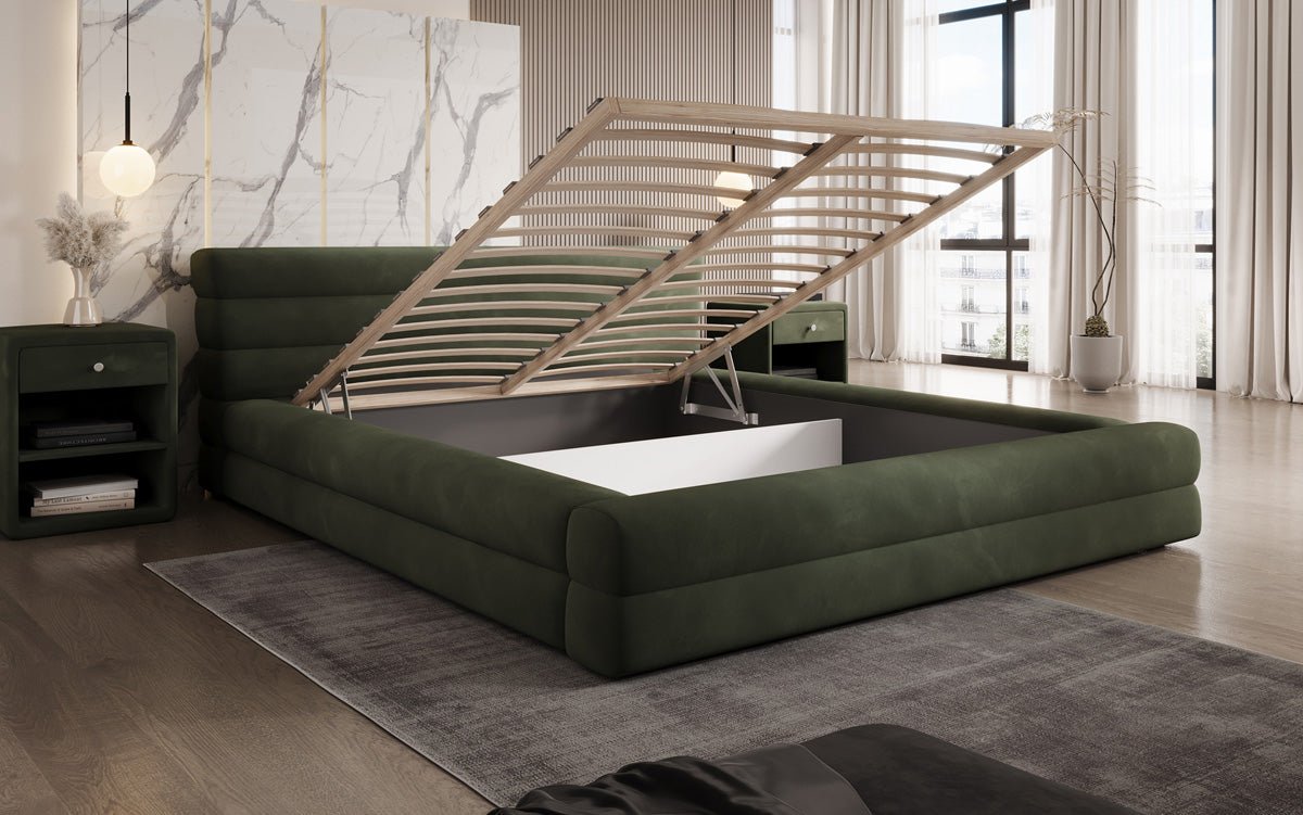 Luxuriöses Velana Samt Polsterbett mit Praktischem Stauraum – Stilvolles Schlafzimmer Design