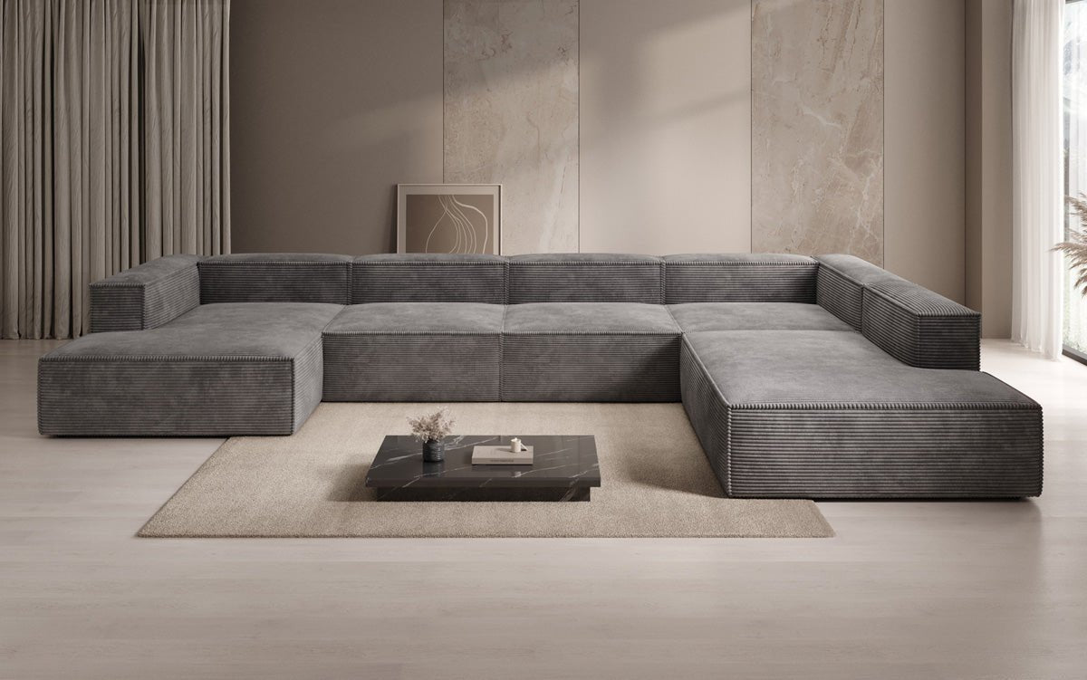 Designer Cord Ecksofa Lesley U XXL: Modern, Komfortabel, Großzügig für Ihr Wohnzimmer