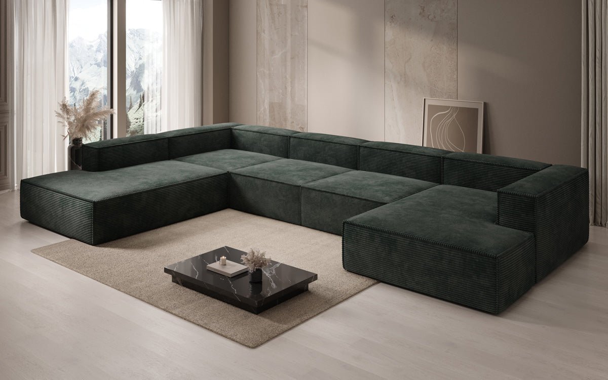 Designer Cord Ecksofa Lesley U XXL: Modern, Komfortabel, Großzügig für Ihr Wohnzimmer