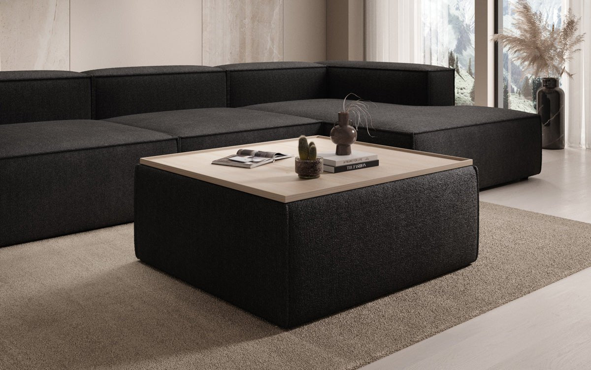 Lesley Bouclé Multifunktions-Hocker: Eleganter Couchtisch mit Verstecktem Stauraum