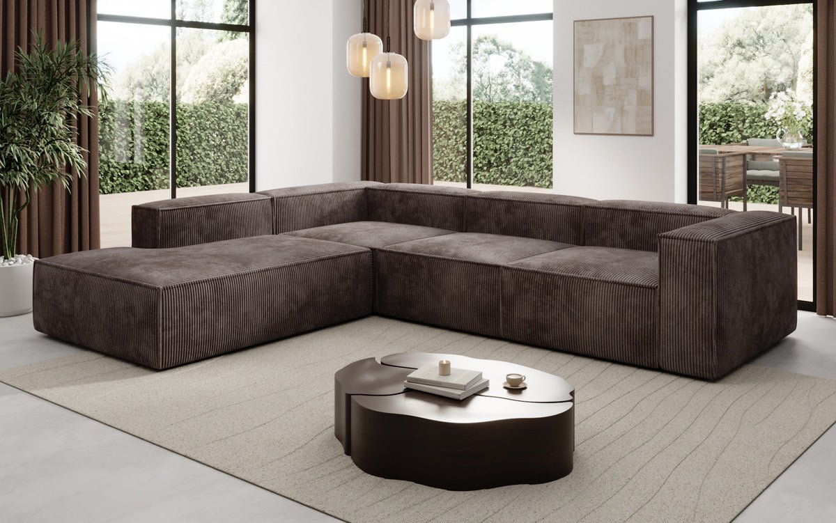 Modernes L-Sofa Lesley L: Samtweicher Cord, Komfortable Ottomane, Stilvolles Wohnen