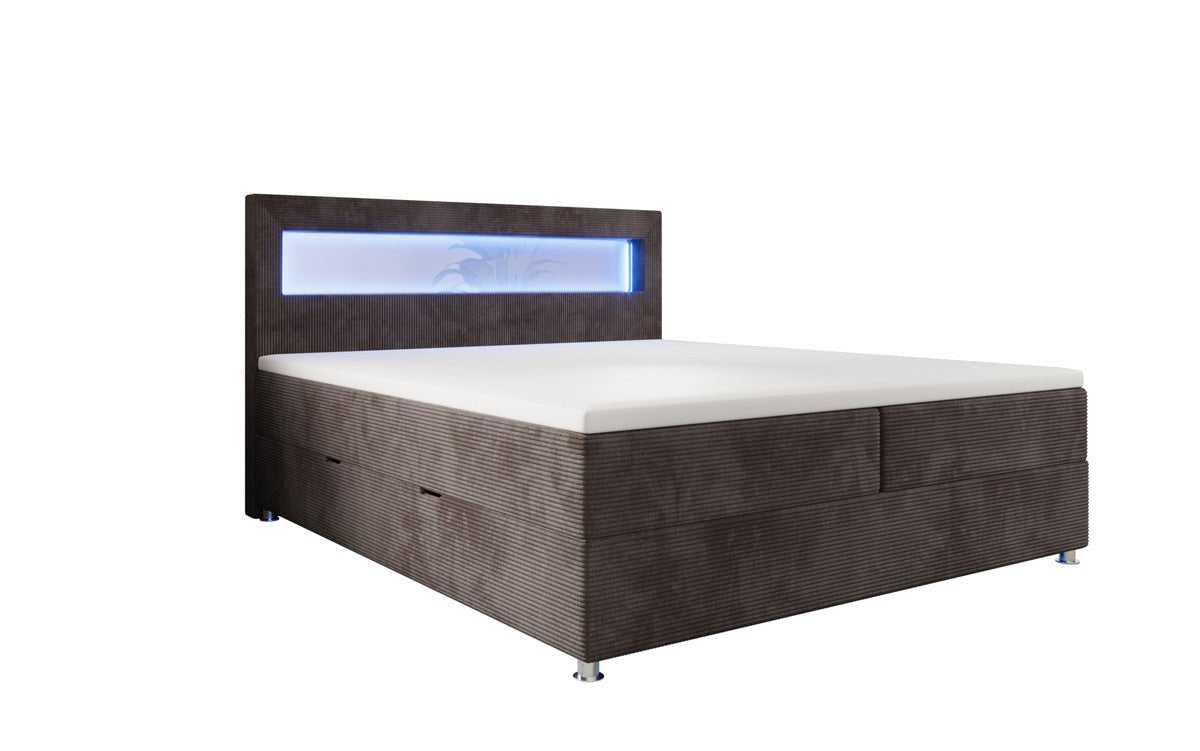 Luxuriöses Boxspringbett Relax: Komfort, LED-Beleuchtung, Stauraum & USB-Anschluss im Cord-Design