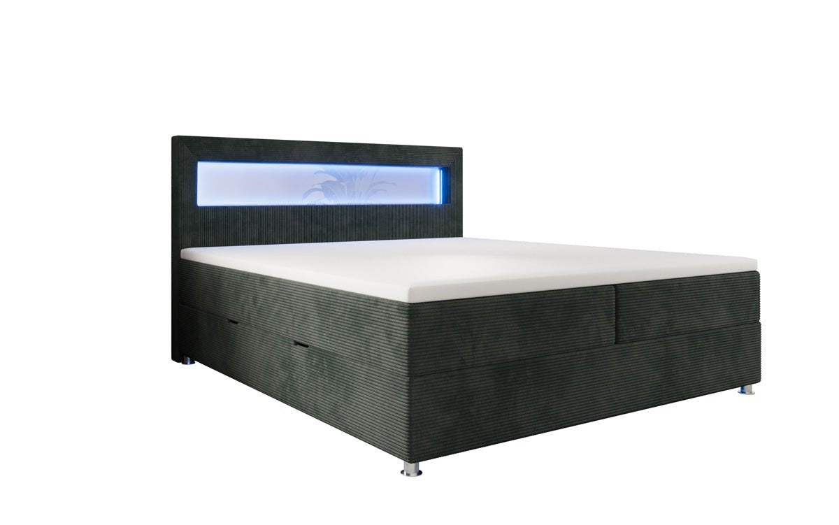 Luxuriöses Boxspringbett Relax: Komfort, LED-Beleuchtung, Stauraum & USB-Anschluss im Cord-Design