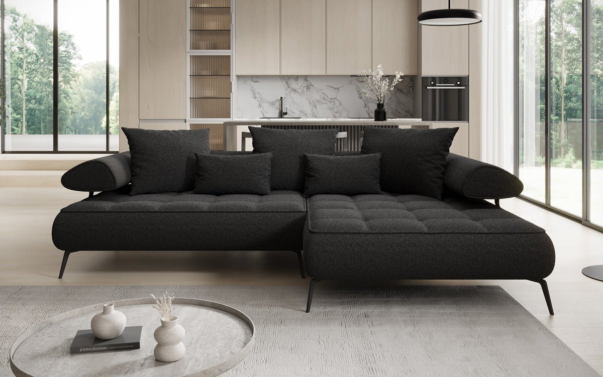 Luxus U-Sofa Sydney L mit elektrischer Schlaffunktion und Bouclé-Stoff