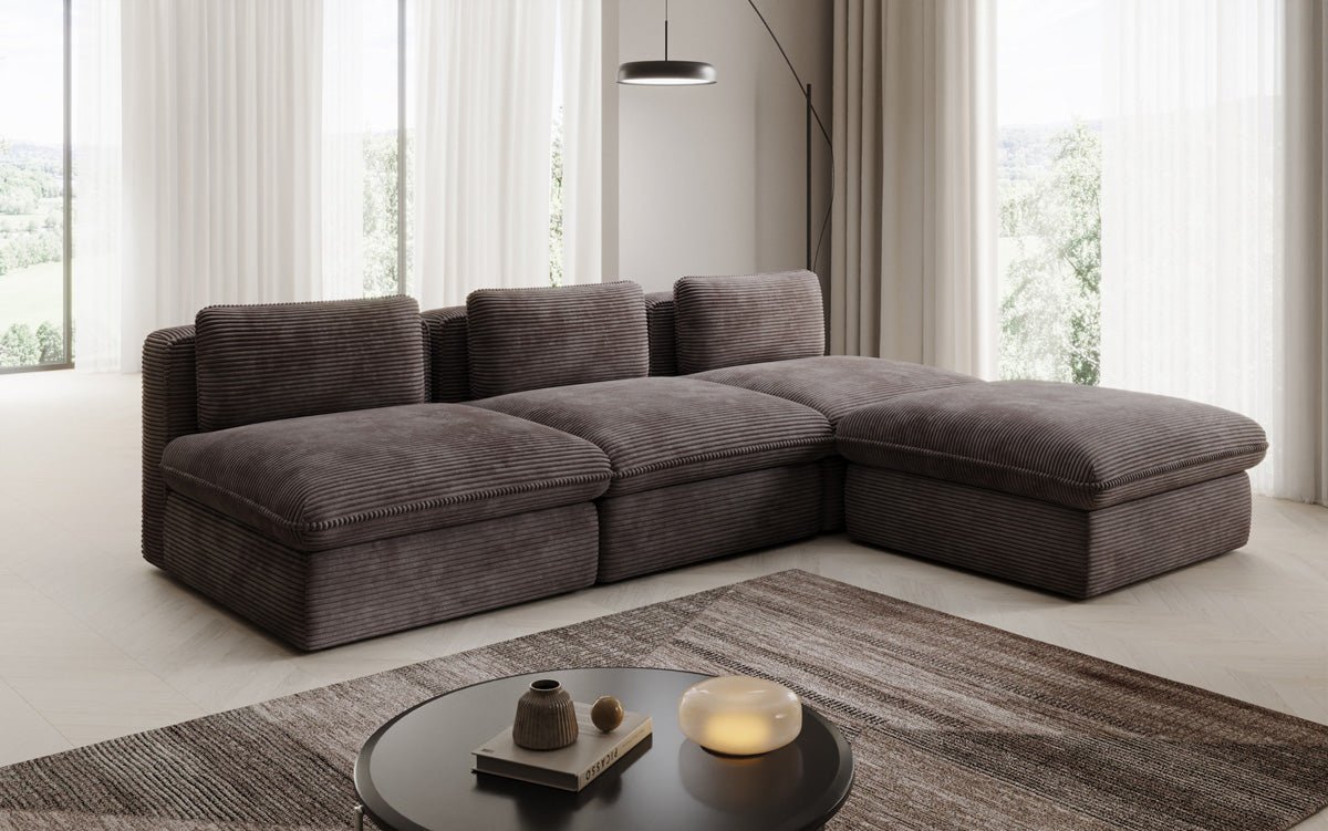 Gemütliches Designer L-Sofa Cuddle aus Cordstoff – Modernes Ecksofa Wohnzimmer