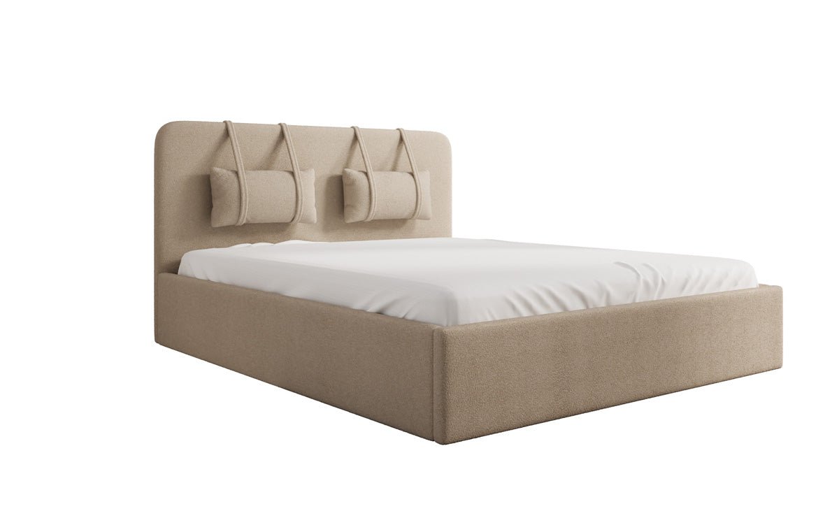 Luxuriöses Designer Polsterbett Alma mit Bouclé-Stoff und Stauraumfunktion
