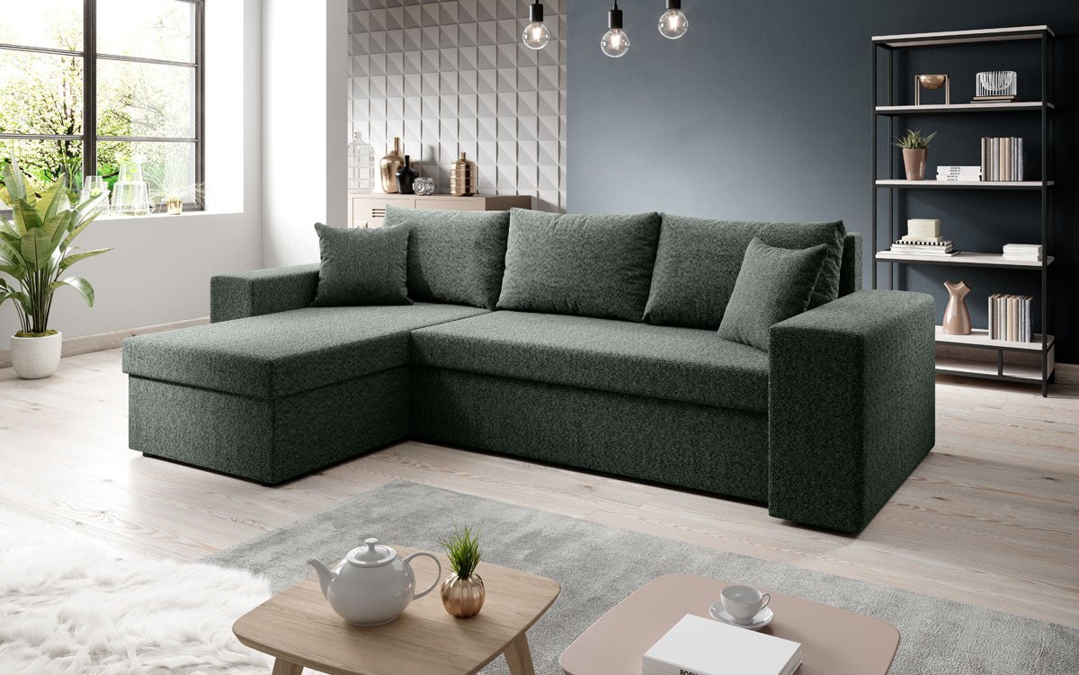 Luxuriöses Designer Ecksofa Denver Bouclé: Schlaf- und Klappfunktion für modernes Wohnen