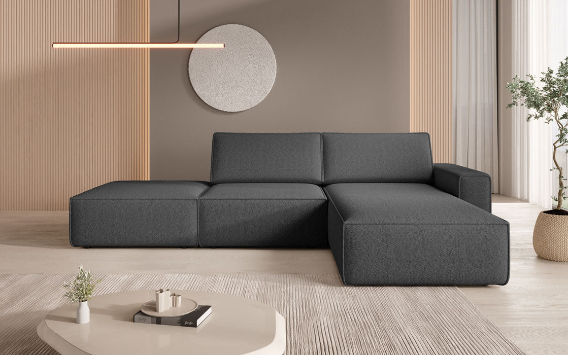 Luxuriöses Modulares Ecksofa Yuma mit Bouclé-Stoff und Beistellhocker – Perfekt für Ihr Wohnzimmer