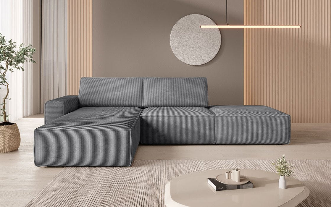 Luxus Yuma Ecksofa mit Cordbezug: Modulares Design, integrierter Hocker