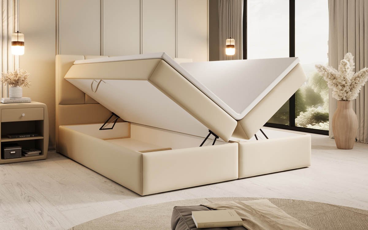 Aurelia Boxspringbett: Luxuriöses Kunstleder mit Praktischem Stauraum für Ihr Zuhause