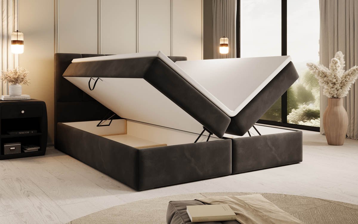 Aurelia Samt Boxspringbett: Luxuriöser Schlaf, Praktischer Stauraum, Eleganter Komfort
