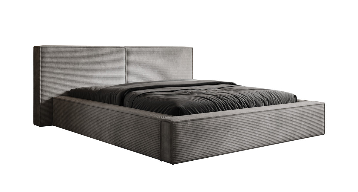 Elegantes Designer Polsterbett Ophelia: Samtiger Cord-Bezug, integrierter Stauraum, maximaler Komfort