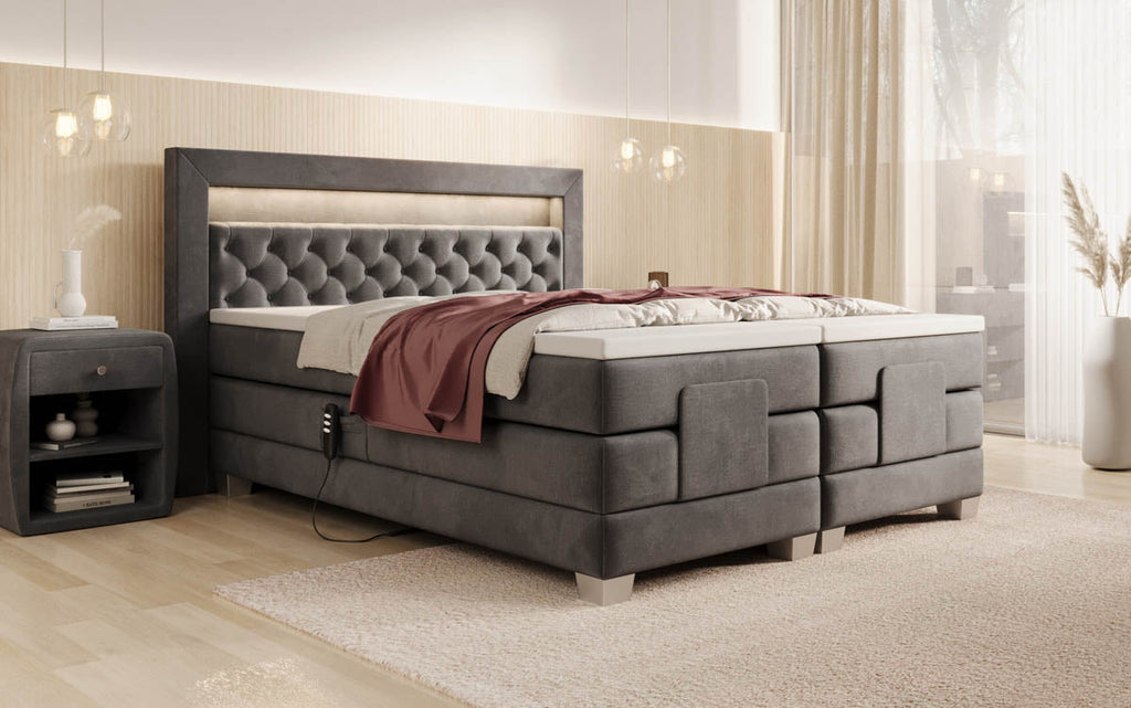 Velora Luxus-Boxspringbett: Elektrisch Verstellbar, Samtbezug, LED-Beleuchtung, Härtegrad H3