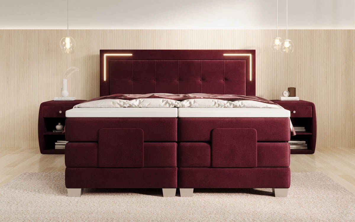 Luxuriöses Boxspringbett Noctis Samt mit elektrischer Verstellung und integrierter LED