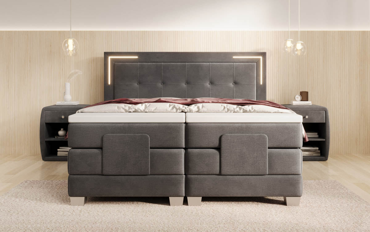 Elektrisch Verstellbares Boxspringbett Noctis Samt mit LED-Beleuchtung und H3 Härtegrad