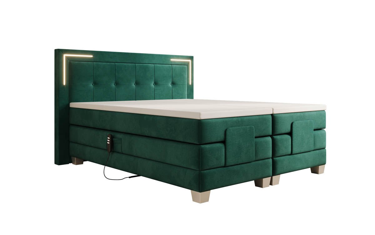 Elektrisch Verstellbares Boxspringbett Noctis Samt mit LED-Beleuchtung und H3 Härtegrad