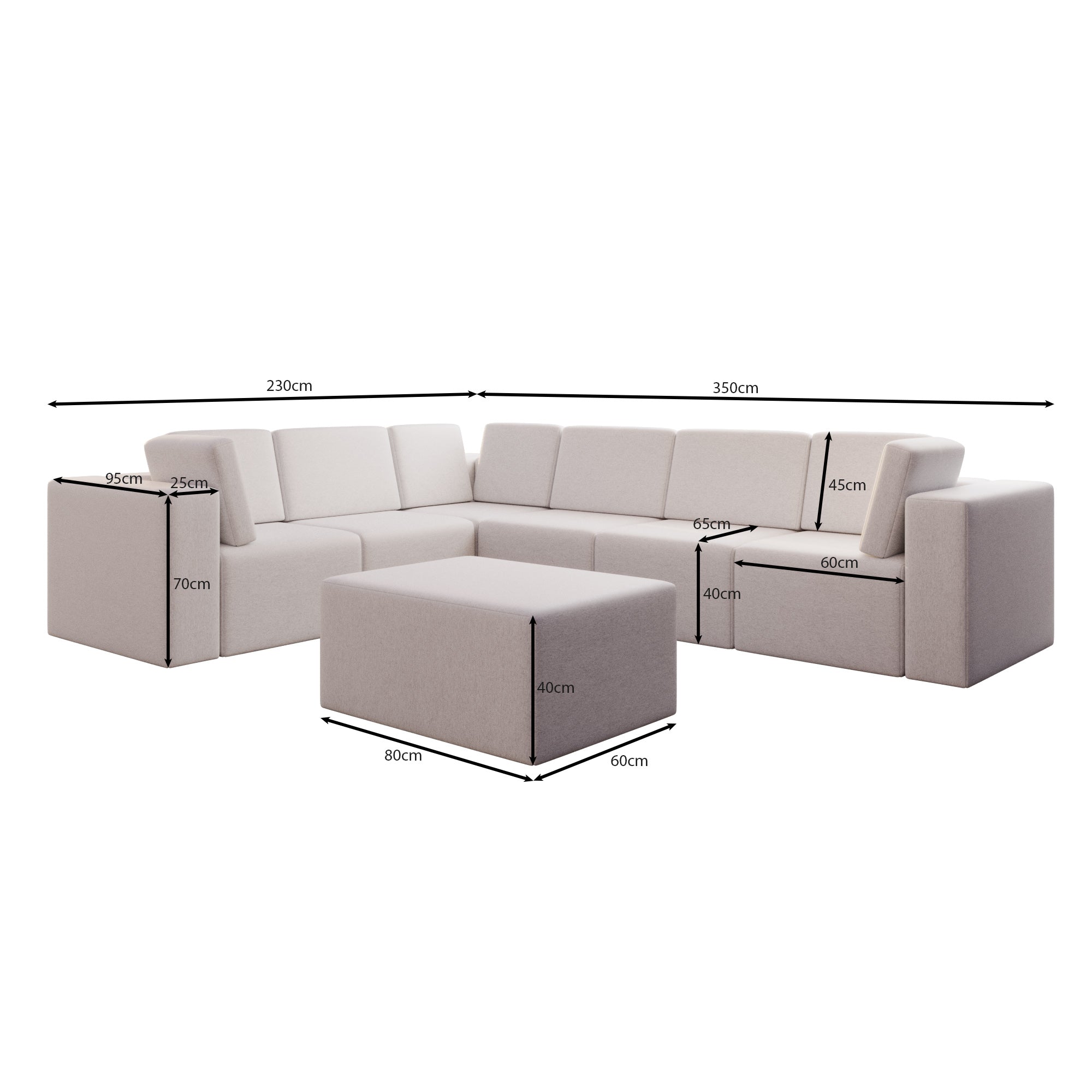 Modulares Gartensofa Eden L Maxi – Luxuriöses Outdoor-Lounge-Set mit Beistellhocker