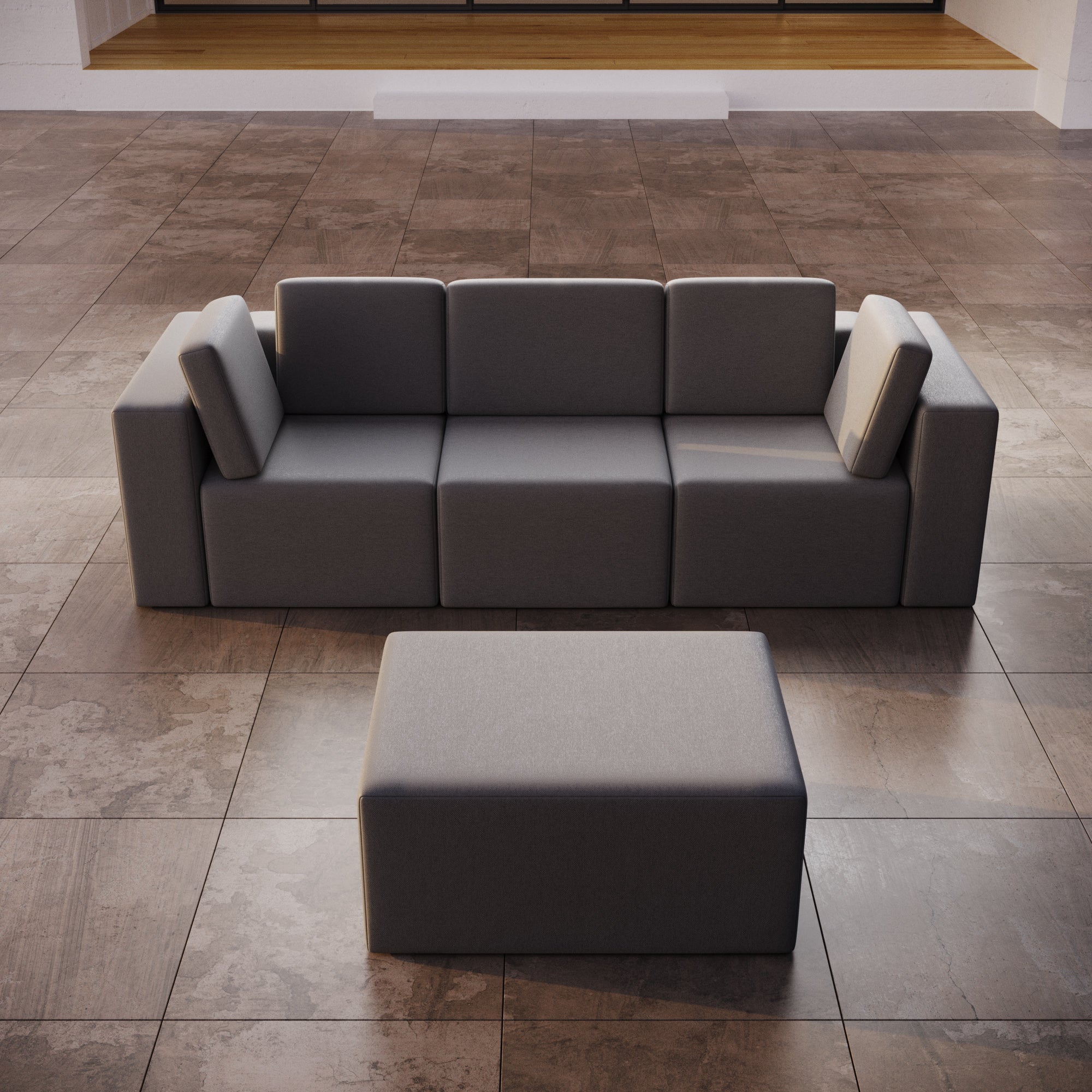 Modulares Eden Gartensofa Set 3-Sitzer mit Beistellhocker – Wetterfestes Outdoor Lounge Sofa