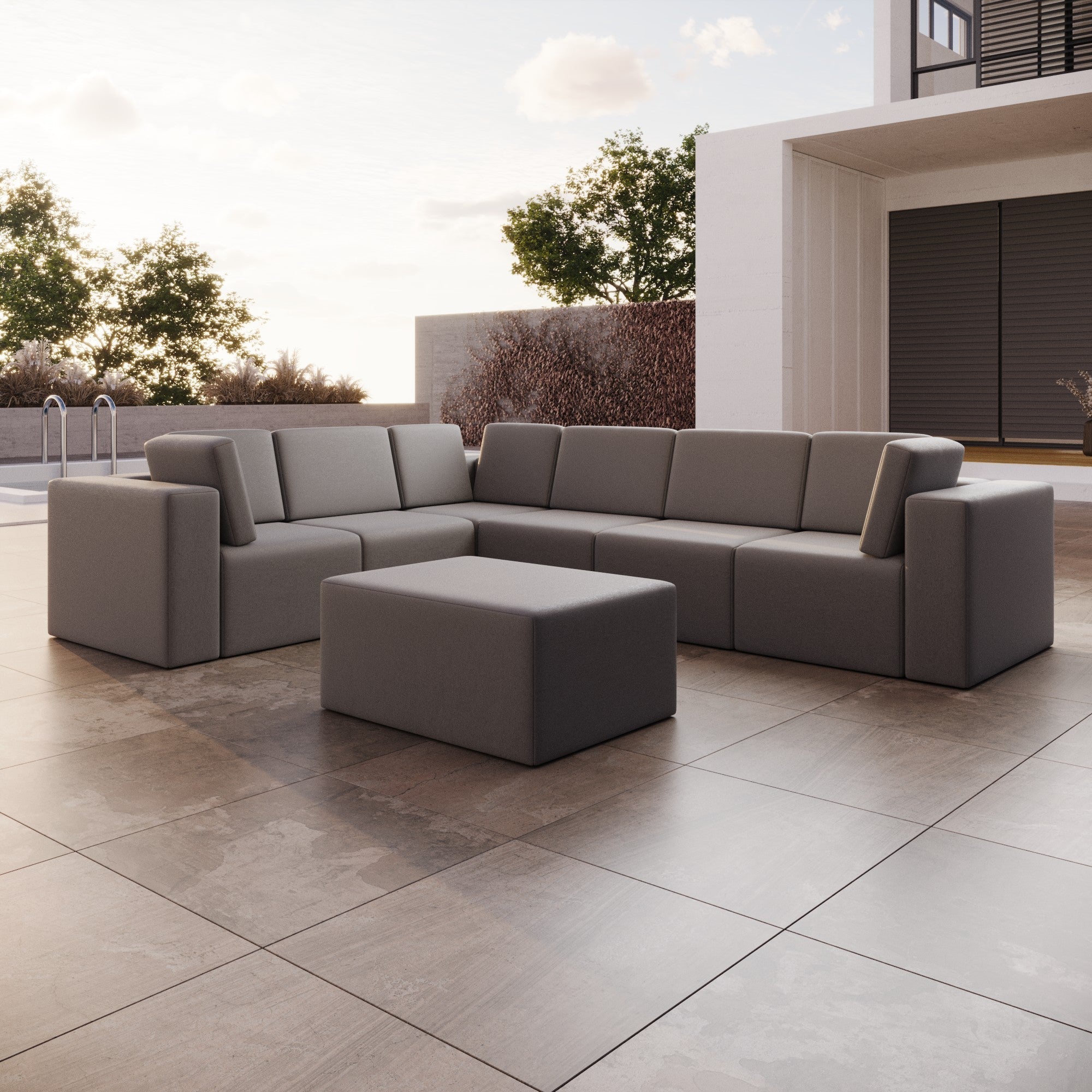 Premium Wetterfester Gartensofa Bezug L-Maxi mit Hocker – Stilvoller Schutz