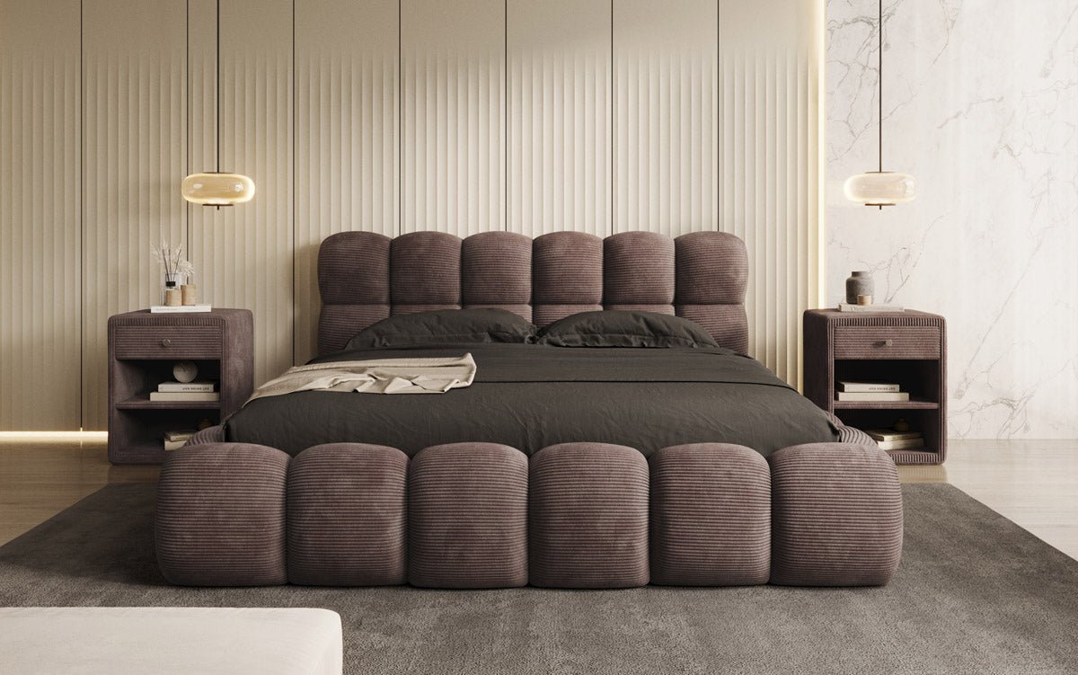 Gemütliches Designer Cord-Polsterbett Boston mit Clevem Stauraum – Dein Schlafparadies!