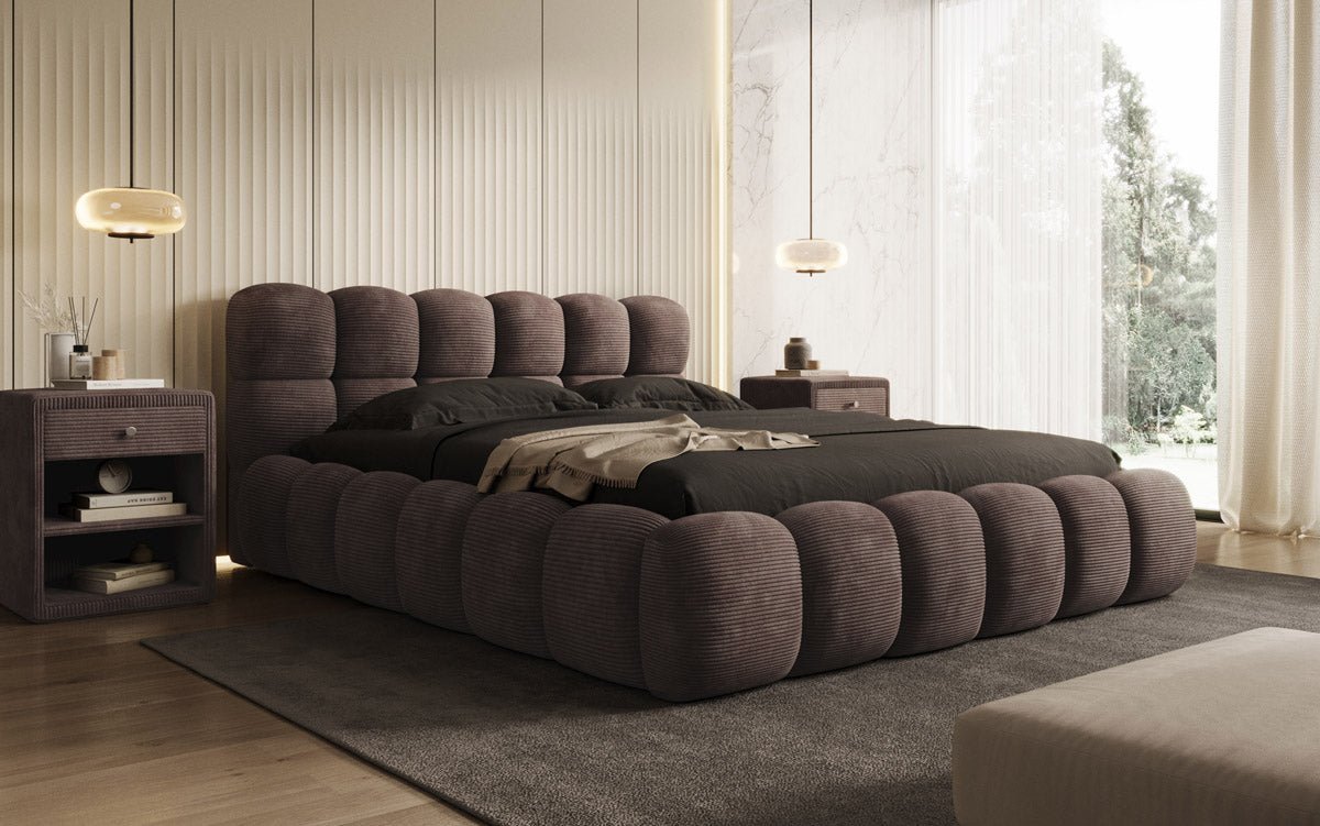 Gemütliches Designer Cord-Polsterbett Boston mit Clevem Stauraum – Dein Schlafparadies!