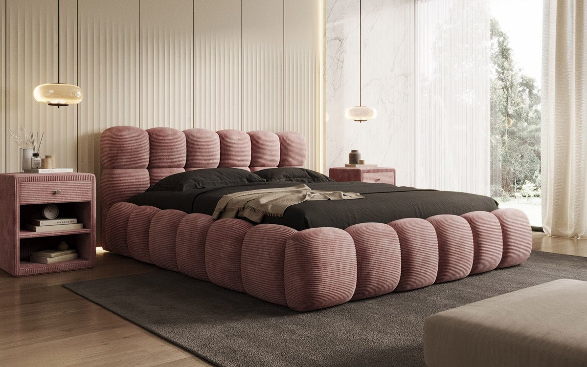 Gemütliches Designer Cord-Polsterbett Boston mit Clevem Stauraum – Dein Schlafparadies!