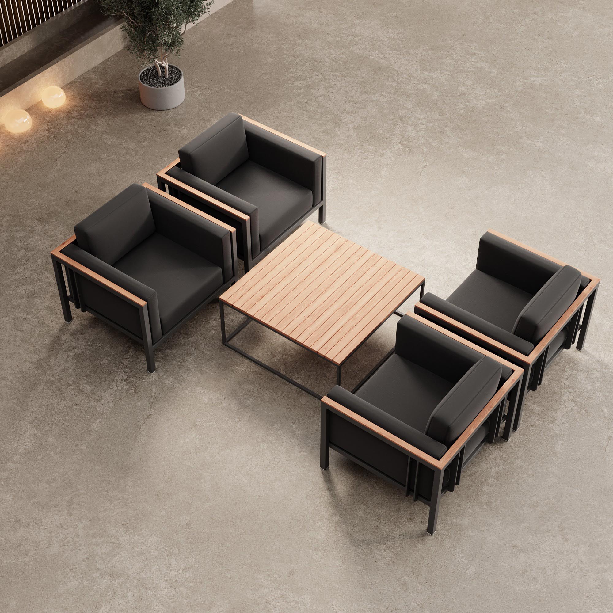 Luxuriöses Euphoria Outdoor Lounge Set: 4 Aluminium Sessel & Couchtisch