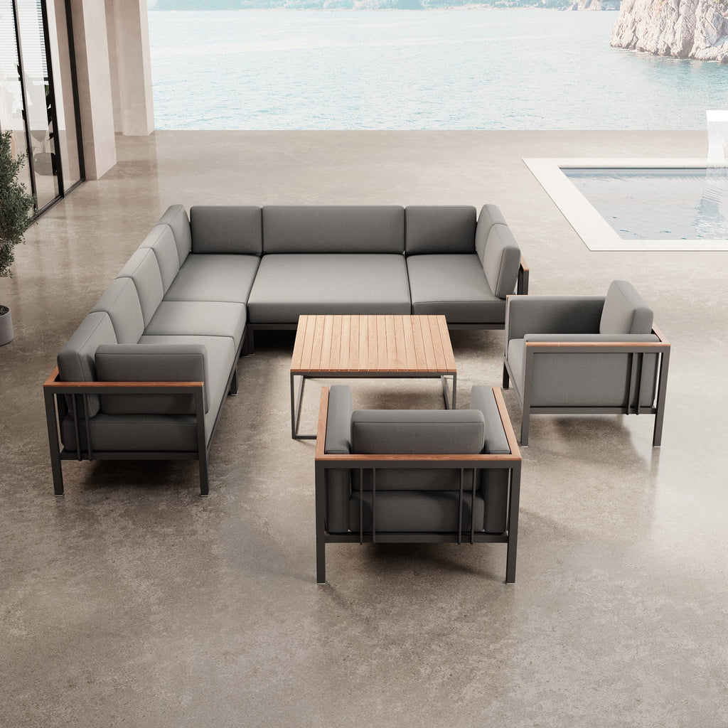 Luxuriöses Wetterfestes Garten Lounge Set: Ecksofa, Sessel, Aluminium, Sunbrella Stoff