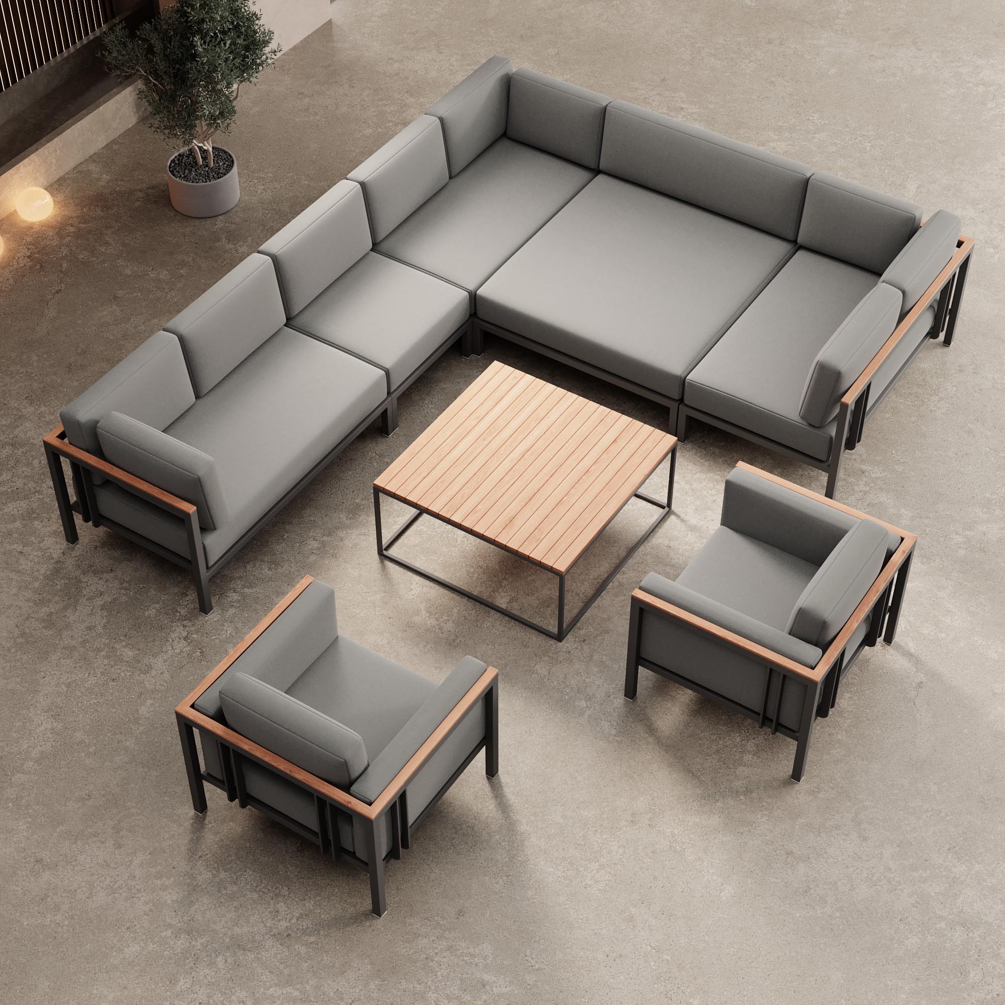 Luxuriöses Wetterfestes Garten Lounge Set: Ecksofa, Sessel, Aluminium, Sunbrella Stoff