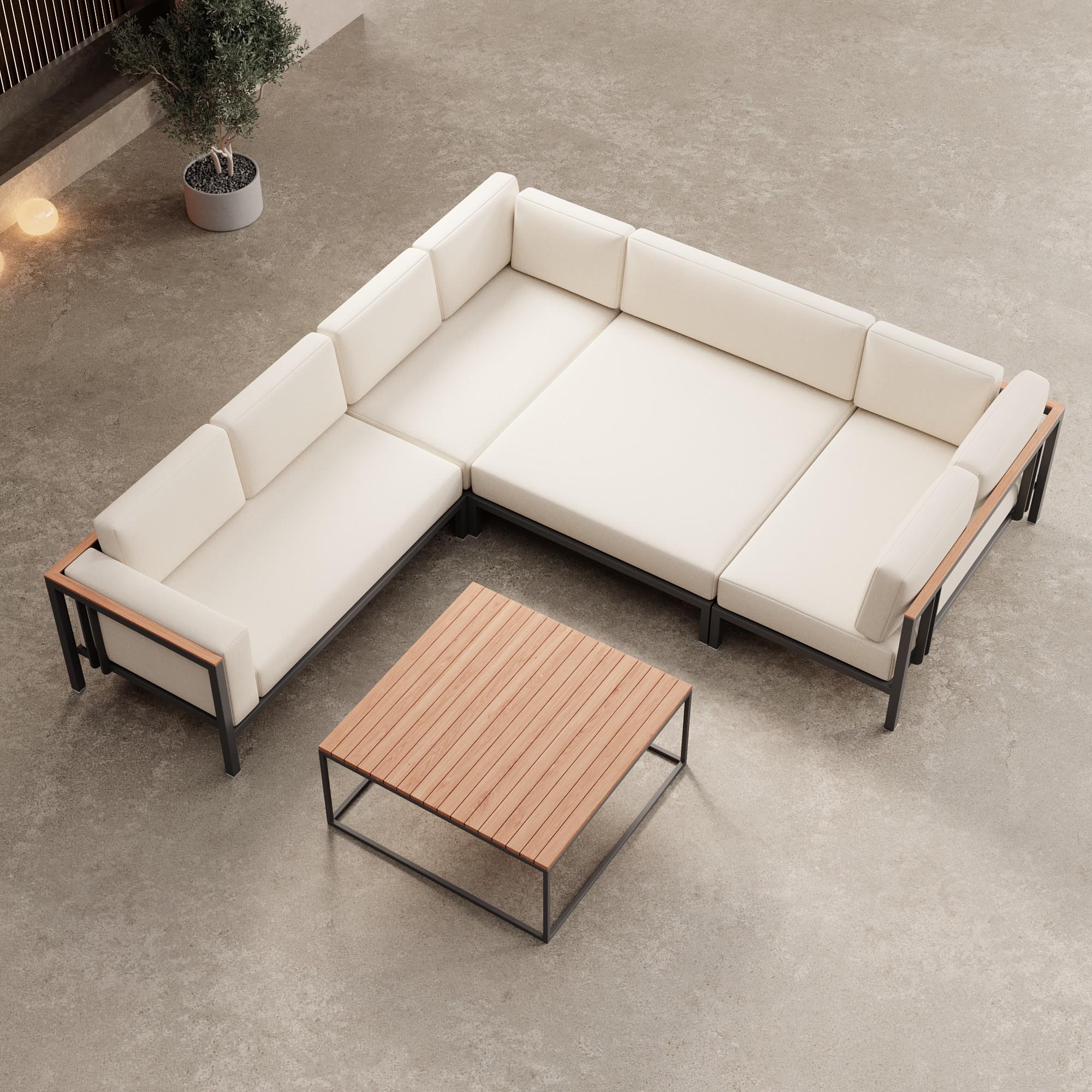 Luxuriöse Garten-Ecklounge mit Tisch: Wetterfestes Aluminium, Sunbrella-Stoff, Aevora Kollektion