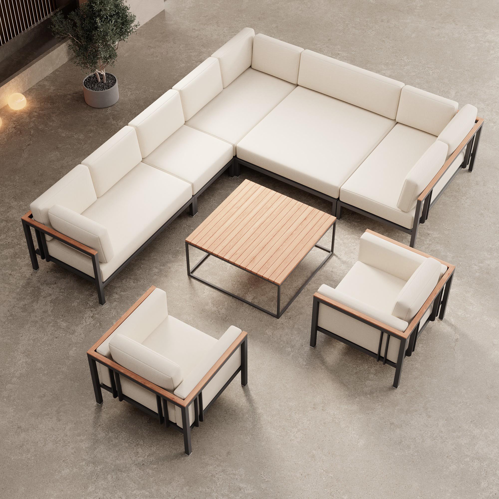Luxuriöses Wetterfestes Garten Lounge Set: Ecksofa, Sessel, Aluminium, Sunbrella Stoff