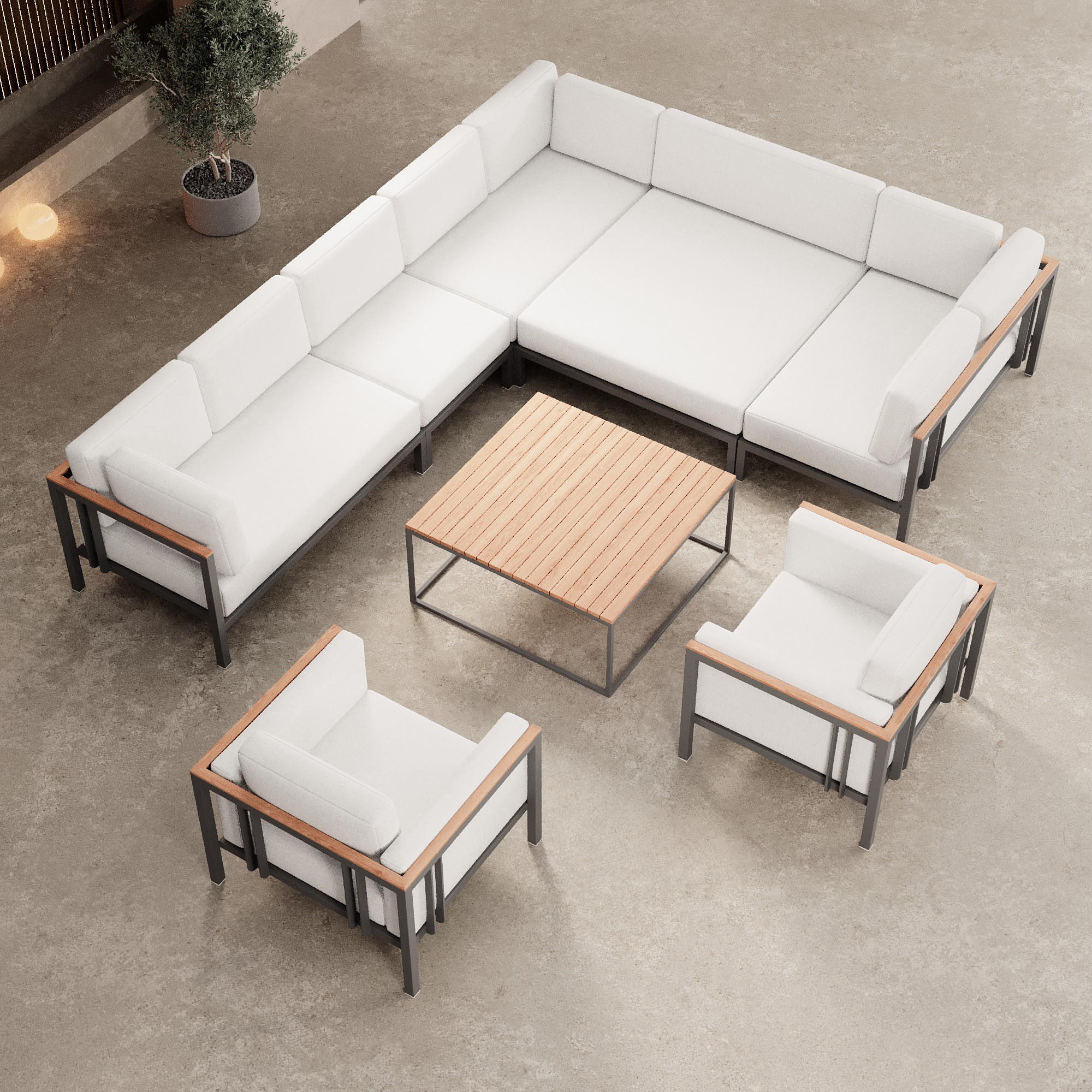 Luxuriöses Wetterfestes Garten Lounge Set: Ecksofa, Sessel, Aluminium, Sunbrella Stoff