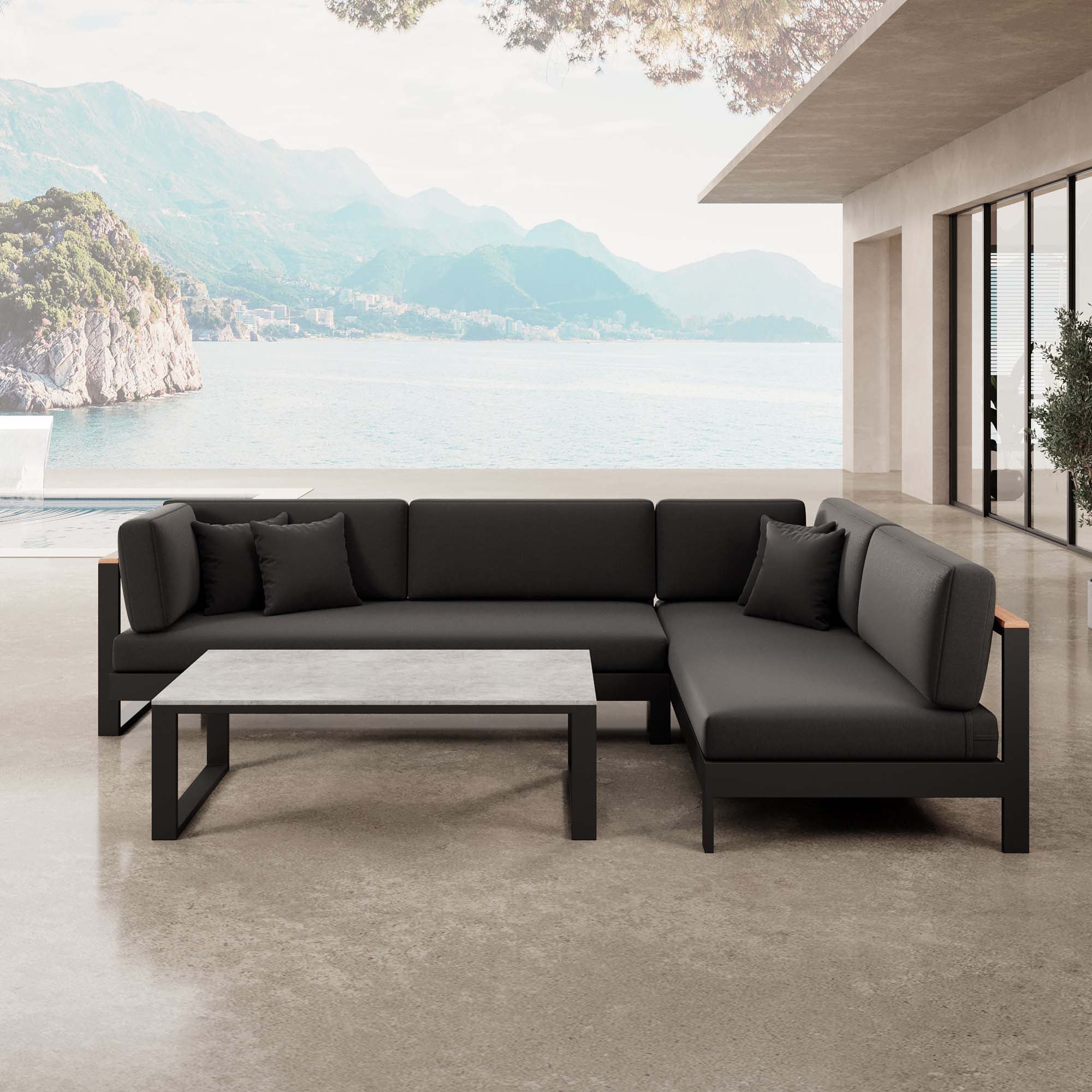 Vayla Luxus Garten Ecklounge Set – Modulares Aluminium Ecksofa & Tisch