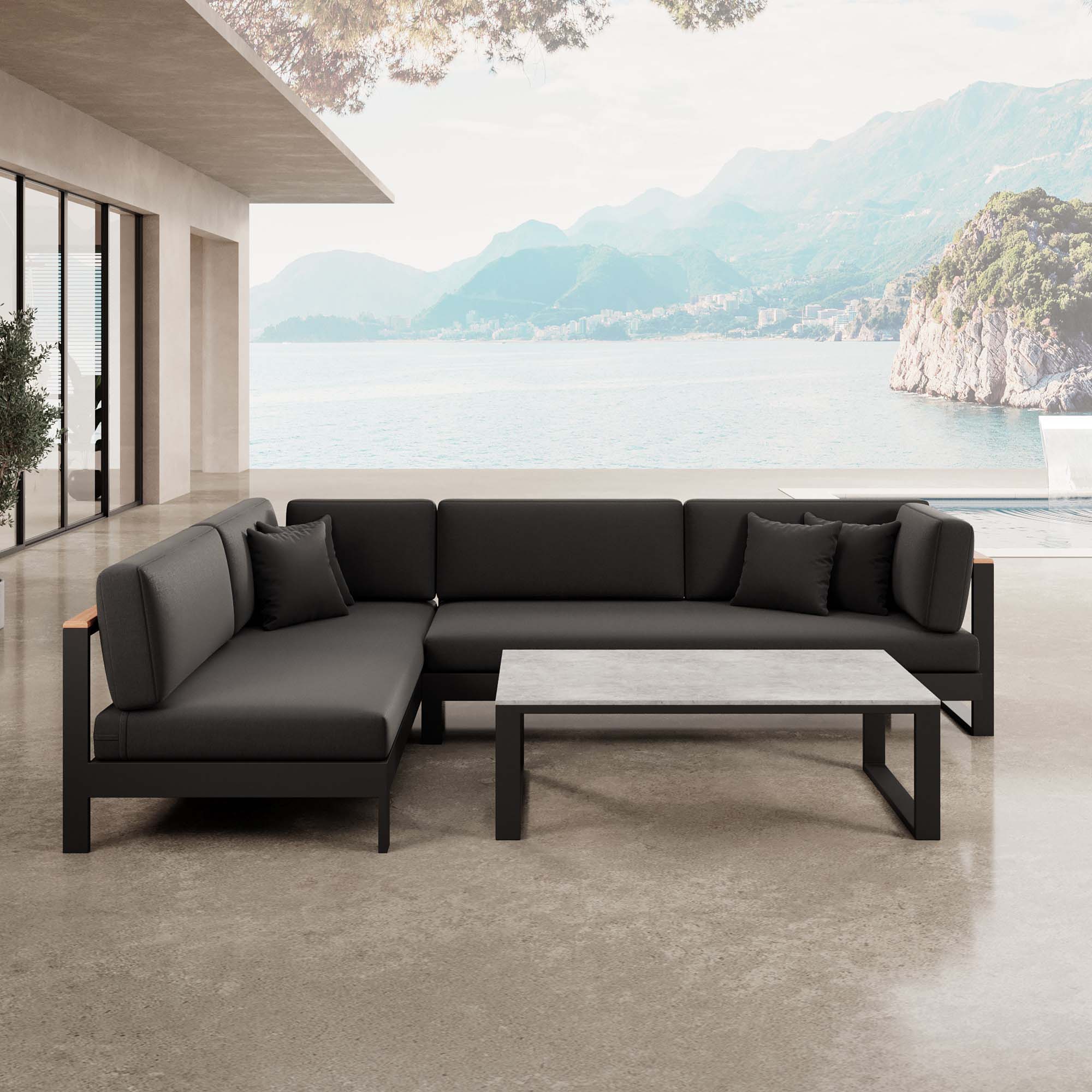 Luxuriöse Vayla Ecklounge Gartenmöbel Set mit Sunbrella® Polstern & Aluminiumrahmen