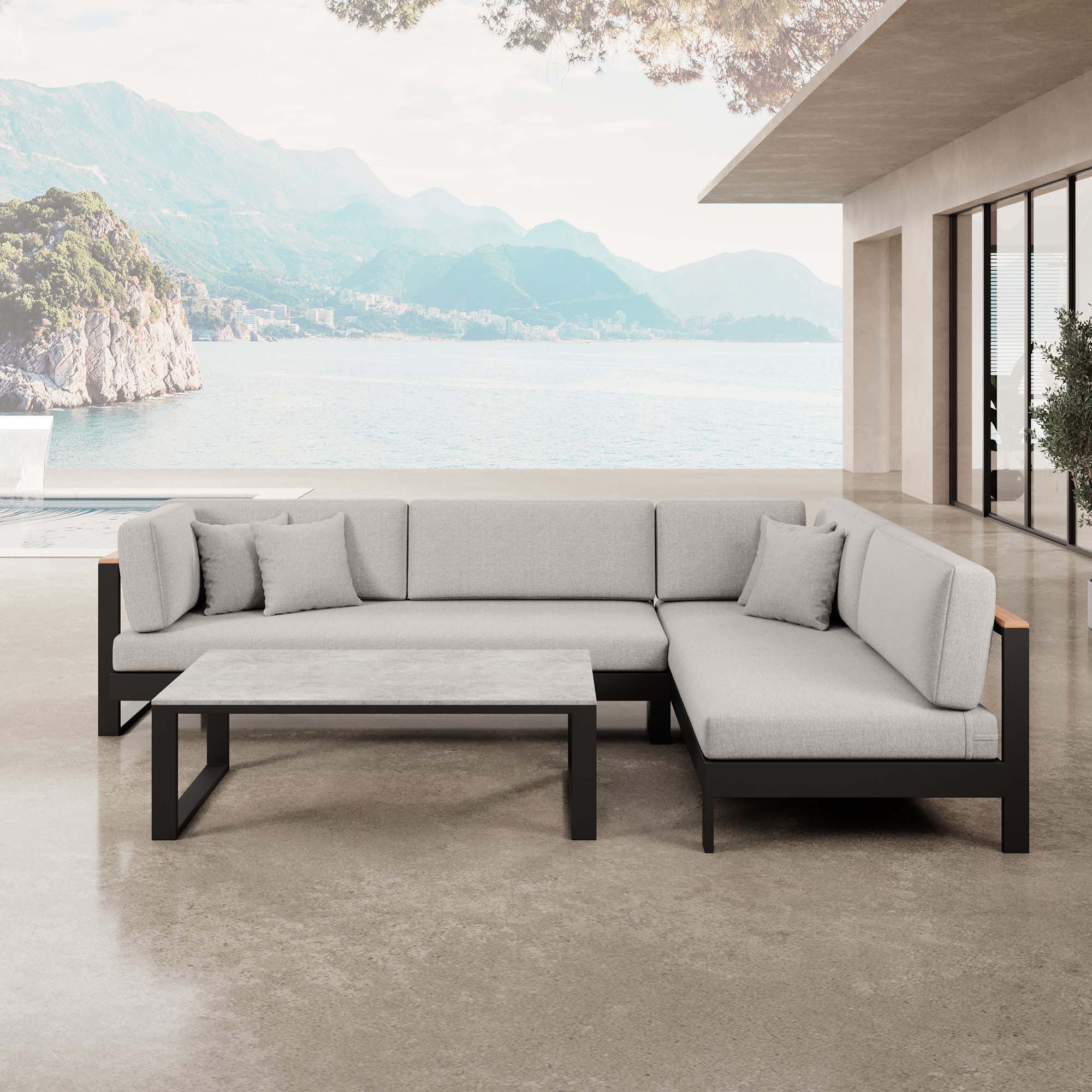 Luxuriöse Vayla Ecklounge Gartenmöbel Set mit Sunbrella® Polstern & Aluminiumrahmen