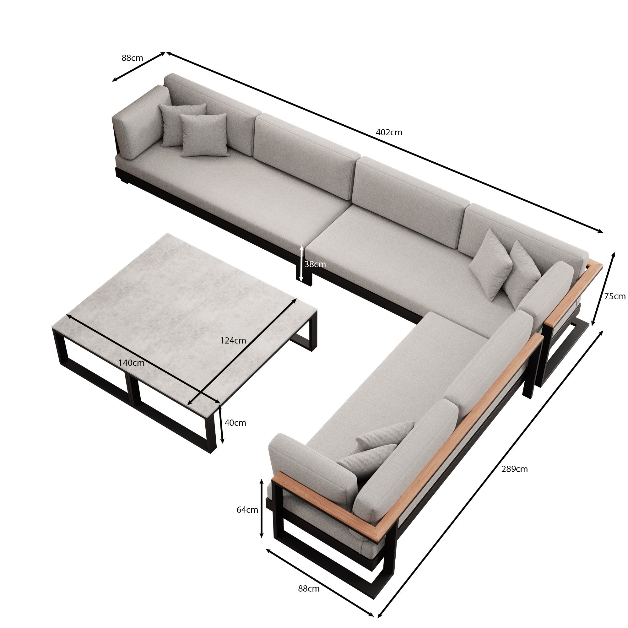 Luxuriöse Vayla Sunbrella Outdoor-Wohnlandschaft mit Doppeltisch und Ecksofa – Premium Aluminium Gartenlounge